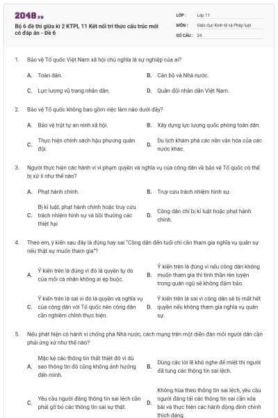 Bộ 6 đề thi giữa kì 2 KTPL 11 Kết nối tri thức cấu trúc mới có đáp án - Đề 6