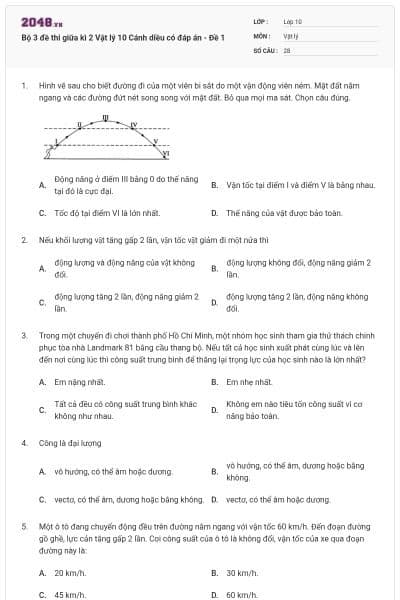 Bộ 3 đề thi giữa kì 2 Vật lý 10 Cánh diều có đáp án - Đề 1