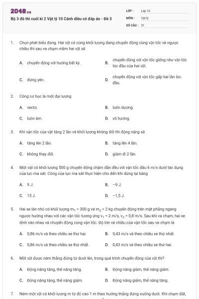 Bộ 3 đề thi cuối kì 2 Vật lý 10 Cánh diều có đáp án - Đề 3