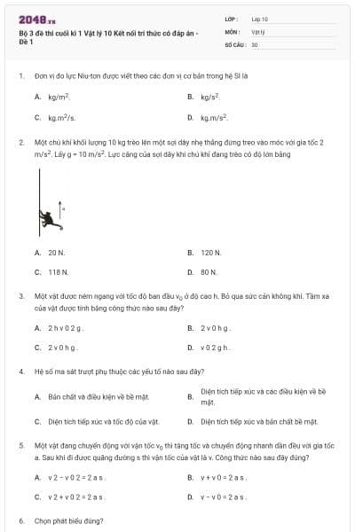 Bộ 3 đề thi cuối kì 1 Vật lý 10 Kết nối tri thức có đáp án - Đề 1