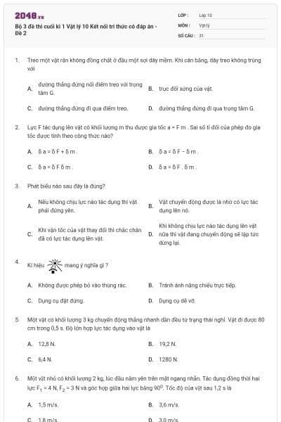 Bộ 3 đề thi cuối kì 1 Vật lý 10 Kết nối tri thức có đáp án - Đề 2