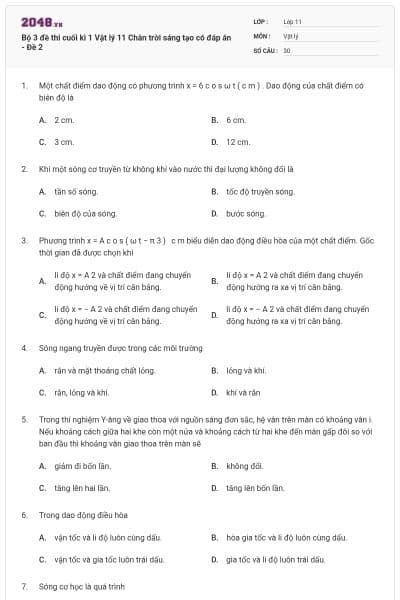 Bộ 3 đề thi cuối kì 1 Vật lý 11 Chân trời sáng tạo có đáp án - Đề 2