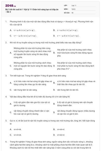 Bộ 3 đề thi cuối kì 1 Vật lý 11 Chân trời sáng tạo có đáp án - Đề 3