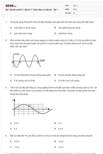 Bộ 3 đề thi cuối kì 1 Vật lý 11 Cánh diều có đáp án - Đề 1