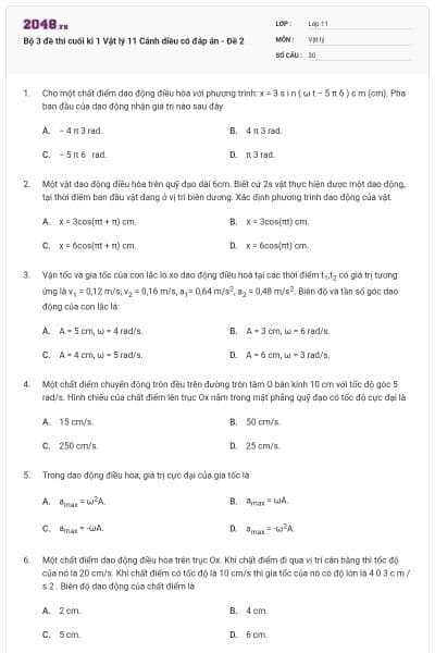 Bộ 3 đề thi cuối kì 1 Vật lý 11 Cánh diều có đáp án - Đề 2