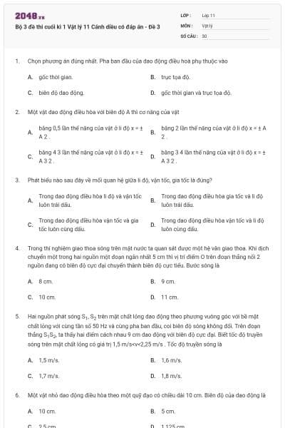 Bộ 3 đề thi cuối kì 1 Vật lý 11 Cánh diều có đáp án - Đề 3