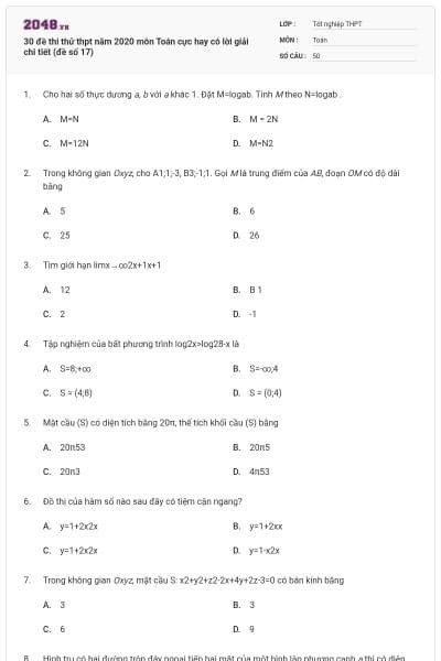 30 đề thi thử thpt năm 2020 môn Toán cực hay có lời giải chi tiết (đề số 17)