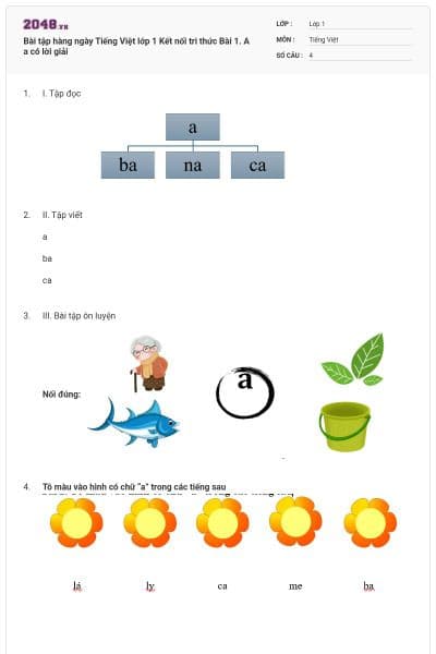 Bài tập hàng ngày Tiếng Việt lớp 1 Kết nối tri thức Bài 1. A a có lời giải