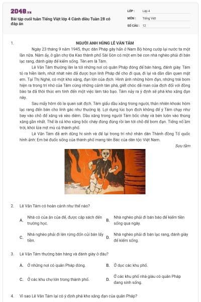 Bài tập cuối tuần Tiếng Việt lớp 4 Cánh diều Tuần 28 có đáp án