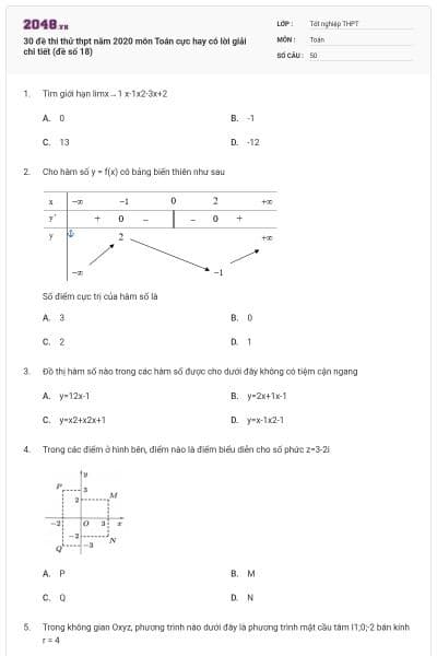 30 đề thi thử thpt năm 2020 môn Toán cực hay có lời giải chi tiết (đề số 18)