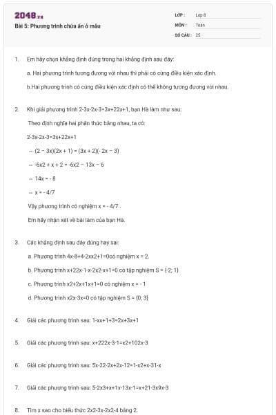 Bài 5: Phương trình chứa ẩn ở mẫu