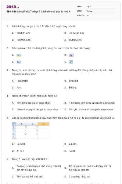 4Bộ 4 đề thi cuối kì 2 Tin học 7 Cánh diều có đáp án - Đề 4