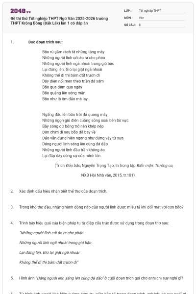 Đề thi thử Tốt nghiệp THPT Ngữ Văn 2025-2026 trường THPT Krông Bông (Đăk Lăk) lần 1 có đáp án
