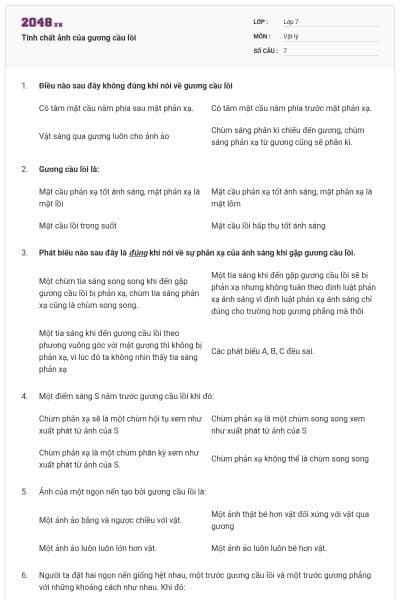 Tính chất ảnh của gương cầu lồi