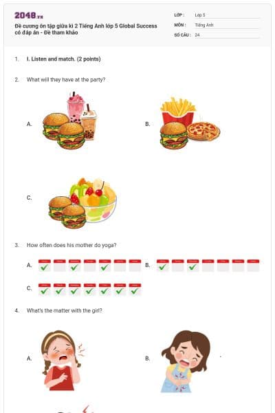 Đề cương ôn tập giữa kì 2 Tiếng Anh lớp 5 Global Success có đáp án - Đề tham khảo