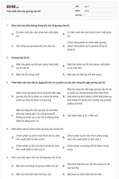 Tính chất ảnh của gương cầu lồi