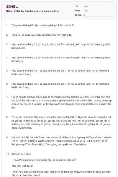 Bài 6 - 7: Giải bài toán bằng cách lập phương trình