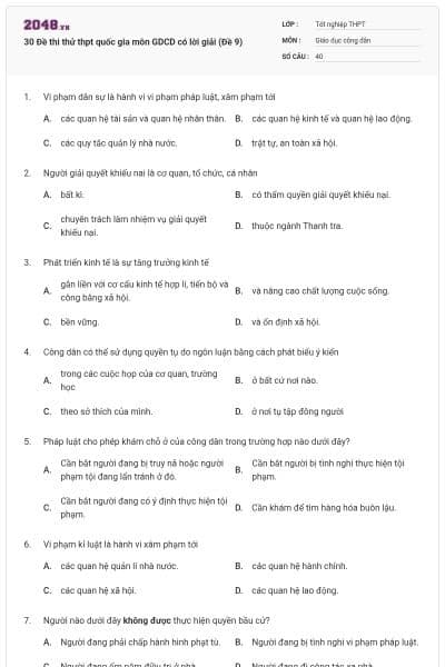 30 Đề thi thử thpt quốc gia môn GDCD có lời giải (Đề 9)