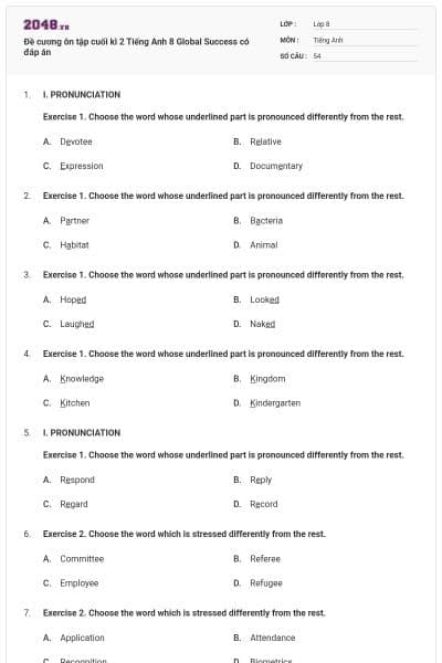 Đề cương ôn tập cuối kì 2 Tiếng Anh 8 Global Success có đáp án