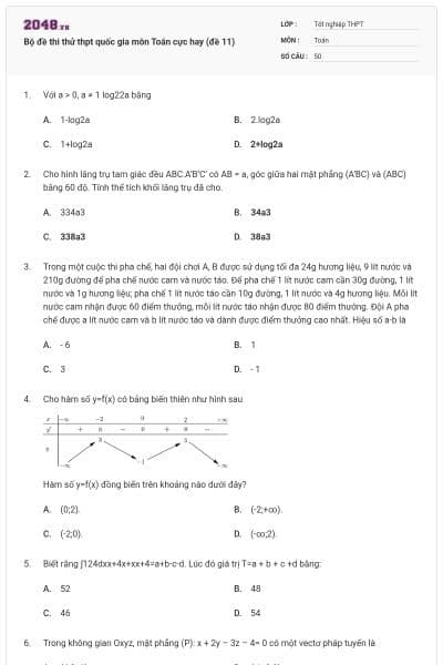 Bộ đề thi thử thpt quốc gia môn Toán cực hay (đề 11)