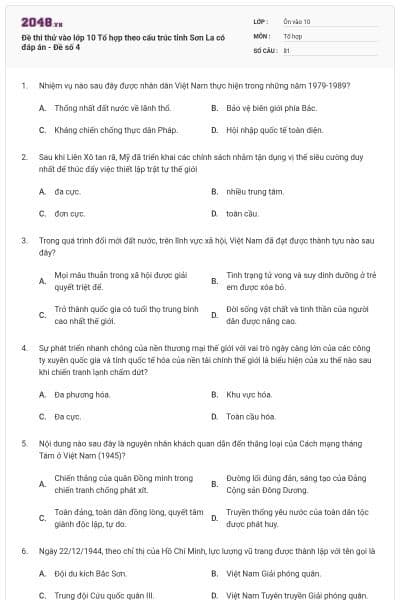 Đề thi thử vào lớp 10 Tổ hợp theo cấu trúc tỉnh Sơn La có đáp án - Đề số 4