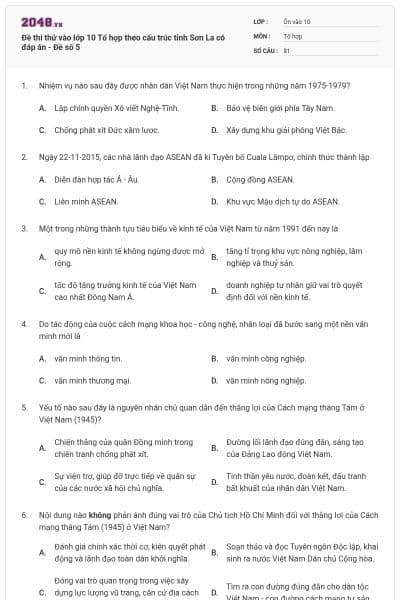 Đề thi thử vào lớp 10 Tổ hợp theo cấu trúc tỉnh Sơn La có đáp án - Đề số 5