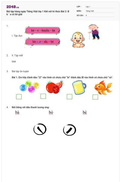 Bài tập hàng ngày Tiếng Việt lớp 1 Kết nối tri thức Bài 2: B b ` a có lời giải