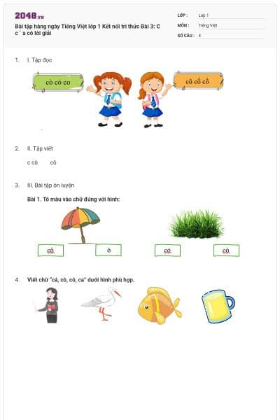 Bài tập hàng ngày Tiếng Việt lớp 1 Kết nối tri thức Bài 3: C c ´ a có lời giải