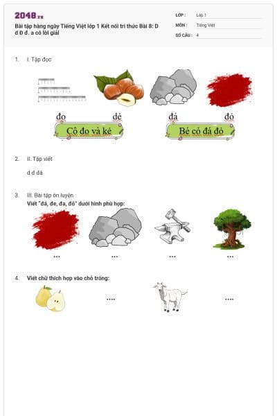 Bài tập hàng ngày Tiếng Việt lớp 1 Kết nối tri thức Bài 8: D d Đ đ. a có lời giải