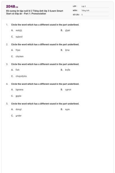 Đề cương ôn tập cuối kì 2 Tiếng Anh lớp 3 iLearn Smart Start có đáp án - Part 1: Pronunciation