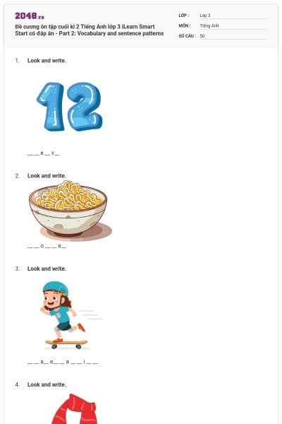 Đề cương ôn tập cuối kì 2 Tiếng Anh lớp 3 iLearn Smart Start có đáp án - Part 2: Vocabulary and sentence patterns