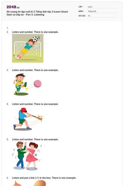 Đề cương ôn tập cuối kì 2 Tiếng Anh lớp 3 iLearn Smart Start có đáp án - Part 3: Listening