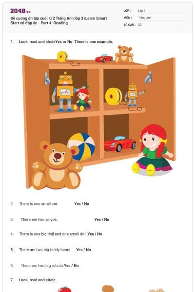 Đề cương ôn tập cuối kì 2 Tiếng Anh lớp 3 iLearn Smart Start có đáp án - Part 4: Reading