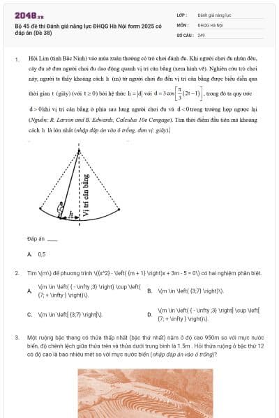 Bộ 45 đề thi Đánh giá năng lực ĐHQG Hà Nội form 2025 có đáp án (Đề 38)