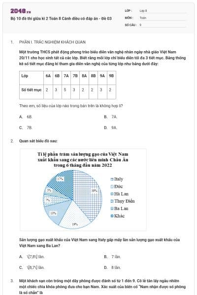 Bộ 10 đề thi giữa kì 2 Toán 8 Cánh diều có đáp án - Đề 03