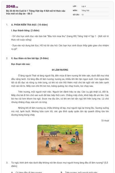 Bộ 20 đề thi Cuối kì 1 Tiếng Việt lớp 4 Kết nối tri thức cấu trúc mới có đáp án - Đề 3