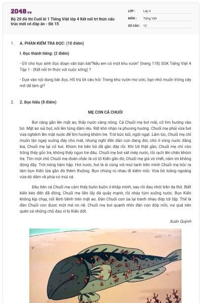 Bộ 20 đề thi Cuối kì 1 Tiếng Việt lớp 4 Kết nối tri thức cấu trúc mới có đáp án - Đề 15