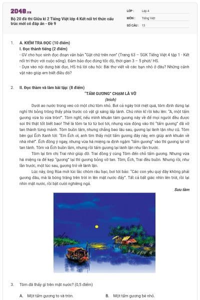 Bộ 20 đề thi Giữa kì 2 Tiếng Việt lớp 4 Kết nối tri thức cấu trúc mới có đáp án - Đề 9