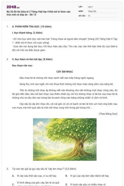 Bộ 20 đề thi Giữa kì 2 Tiếng Việt lớp 4 Kết nối tri thức cấu trúc mới có đáp án - Đề 13