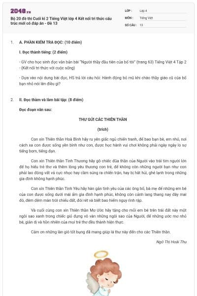 Bộ 20 đề thi Cuối kì 2 Tiếng Việt lớp 4 Kết nối tri thức cấu trúc mới có đáp án - Đề 13