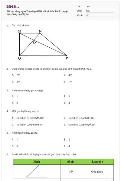 Bài tập hàng ngày Toán lớp 4 Kết nối tri thức Bài 9. Luyện tập chung có đáp án