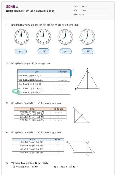 Bài tập cuối tuần Toán lớp 4 Tuần 3 (có đáp án)