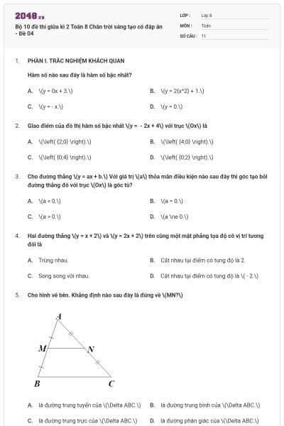 Bộ 10 đề thi giữa kì 2 Toán 8 Chân trời sáng tạo có đáp án - Đề 04