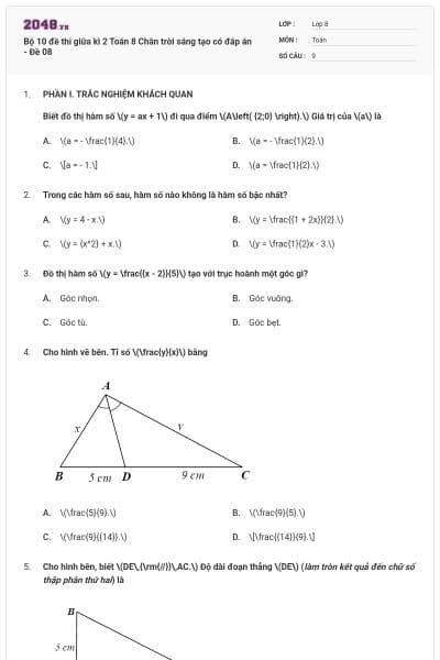 Bộ 10 đề thi giữa kì 2 Toán 8 Chân trời sáng tạo có đáp án - Đề 08