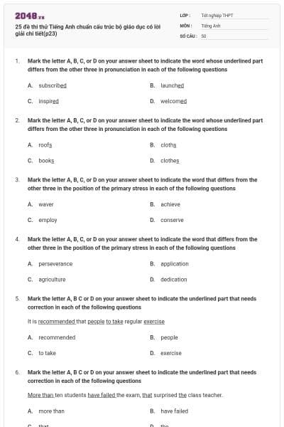 25 đề thi thử Tiếng Anh chuẩn cấu trúc bộ giáo dục có lời giải chi tiết(p23)