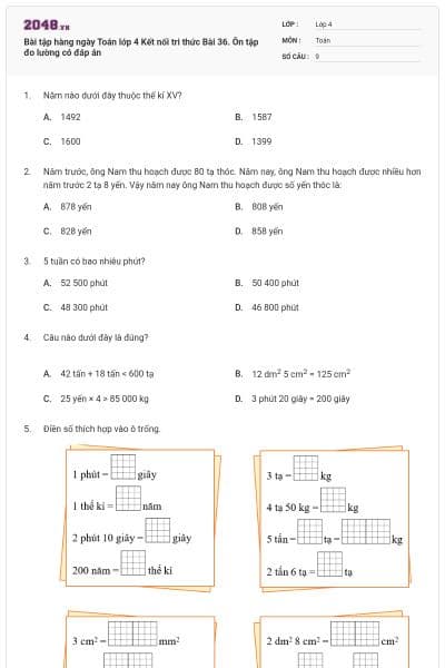 Bài tập hàng ngày Toán lớp 4 Kết nối tri thức Bài 36. Ôn tập đo lường có đáp án