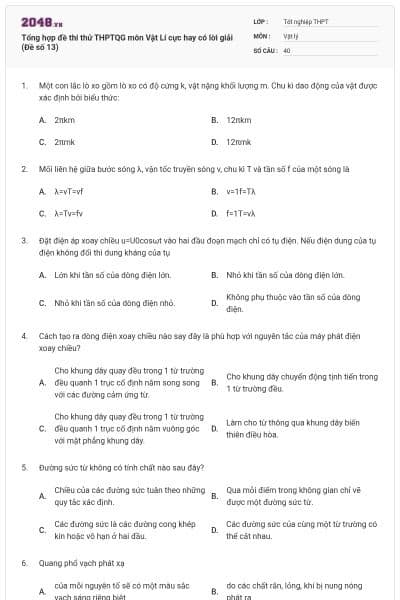 Tổng hợp đề thi thử THPTQG môn Vật Lí cực hay có lời giải (Đề số 13)