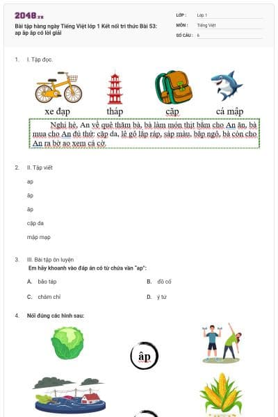 Bài tập hàng ngày Tiếng Việt lớp 1 Kết nối tri thức Bài 53: ap ăp âp có lời giải