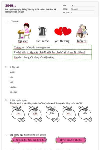 Bài tập hàng ngày Tiếng Việt lớp 1 Kết nối tri thức Bài 64: iêt iêu yêu có lời giải