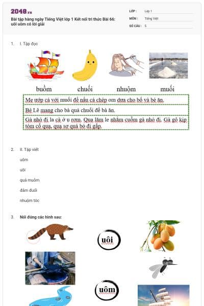 Bài tập hàng ngày Tiếng Việt lớp 1 Kết nối tri thức Bài 66: uôi uôm có lời giải